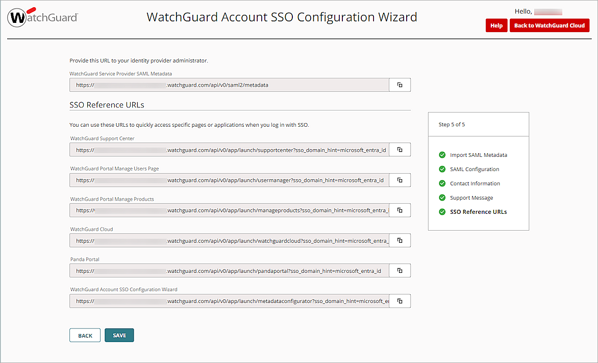 Screenshot of WGC, SSO Reference URLs